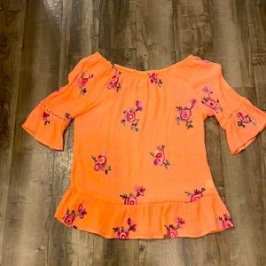 Peach pink blouse with flowers